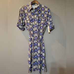 Charter Club La Vida Dolce Dress Dark Walnut/Blue Half Sleeve Midi Size PL NWT